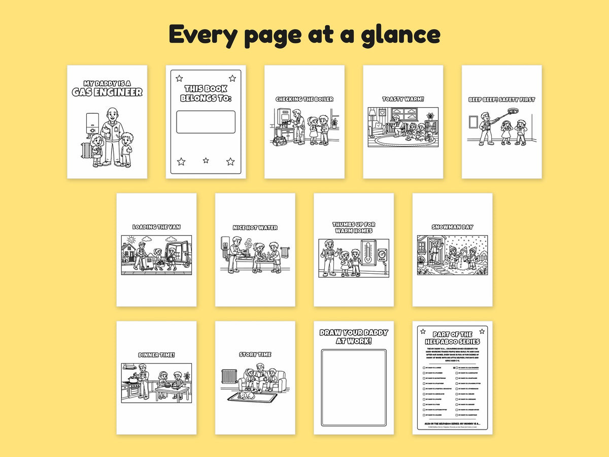 My Daddy is a Gas Engineer – Printable Colouring Book: every page at a glance