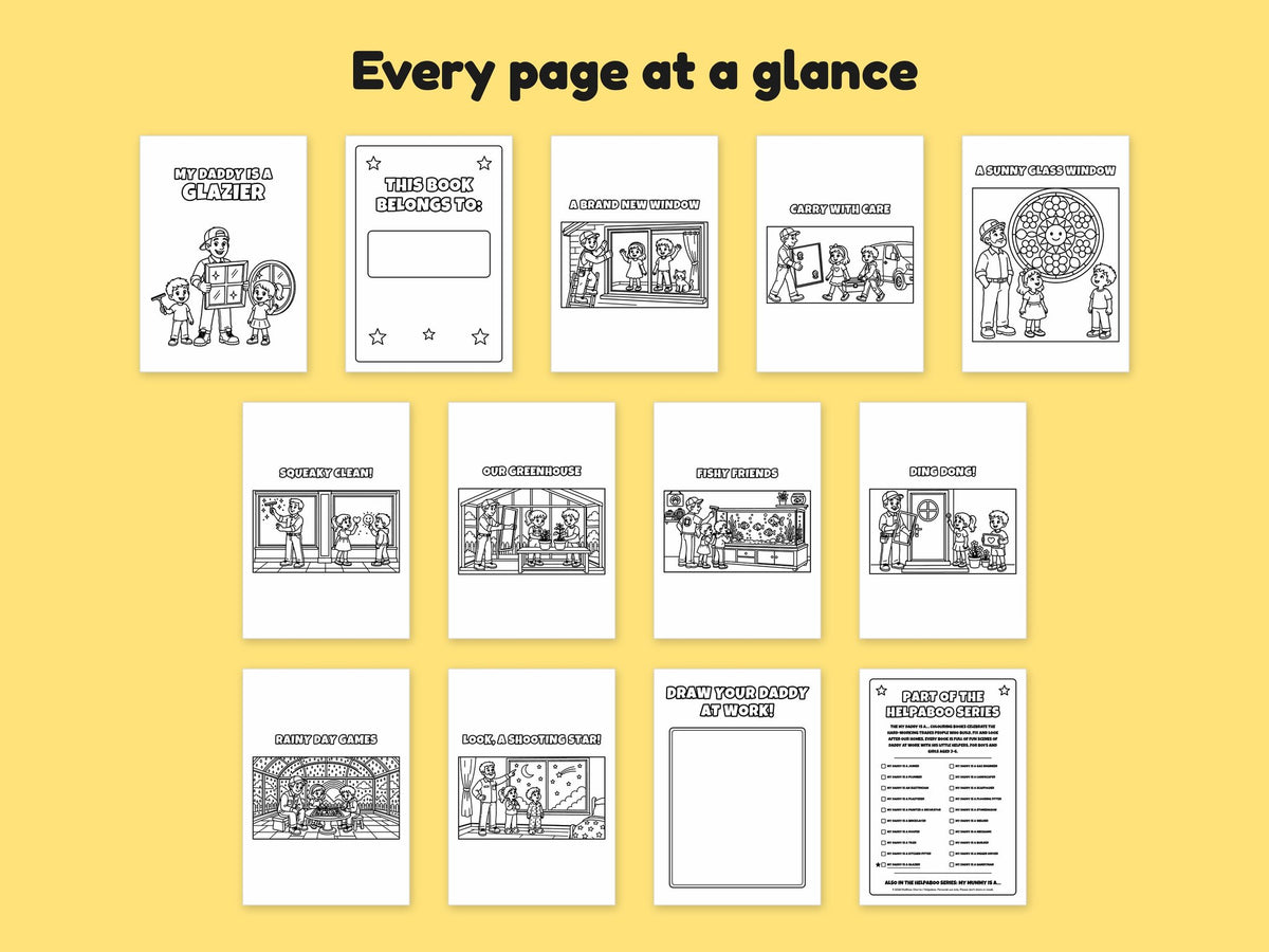 My Daddy is a Glazier – Printable Colouring Book: every page at a glance