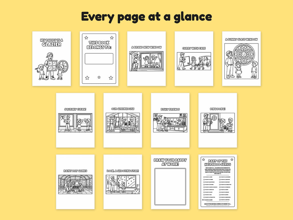 My Daddy is a Glazier – Printable Colouring Book: every page at a glance
