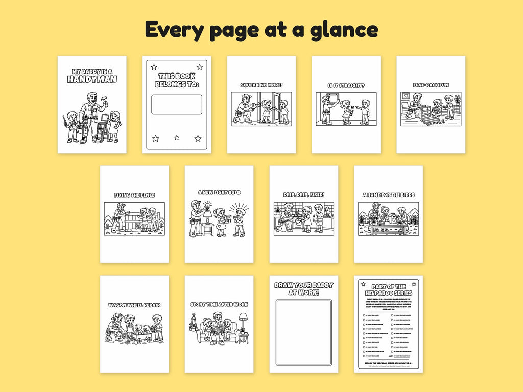 My Daddy is a Handyman – Printable Colouring Book: every page at a glance