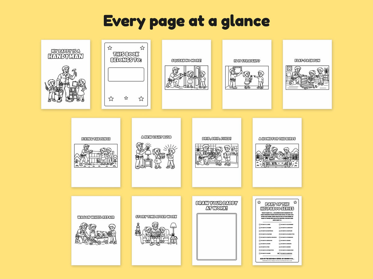 My Daddy is a Handyman – Printable Colouring Book: every page at a glance