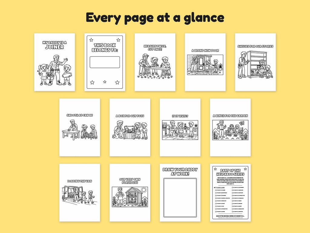 My Daddy is a Joiner – Printable Colouring Book: every page at a glance