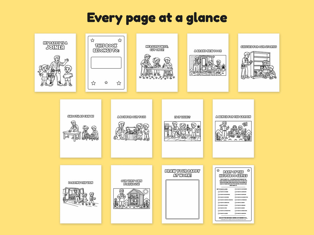 My Daddy is a Joiner – Printable Colouring Book: every page at a glance