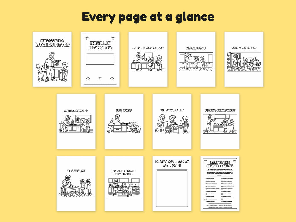 My Daddy is a Kitchen Fitter – Printable Colouring Book: every page at a glance