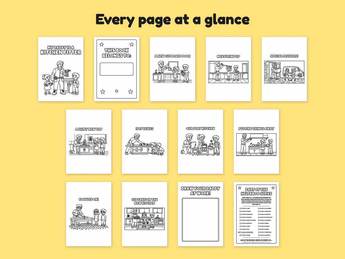 My Daddy is a Kitchen Fitter – Printable Colouring Book: every page at a glance