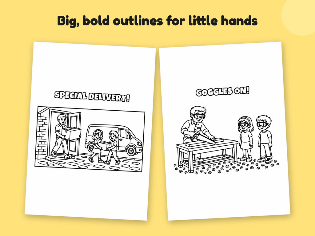 My Daddy is a Kitchen Fitter – Printable Colouring Book: close-up of colouring pages