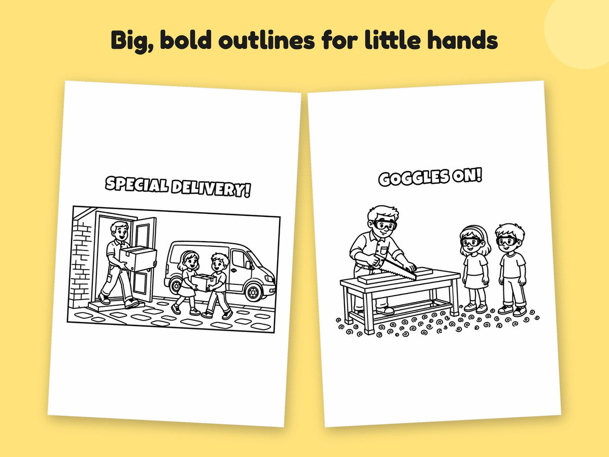 My Daddy is a Kitchen Fitter – Printable Colouring Book: close-up of colouring pages