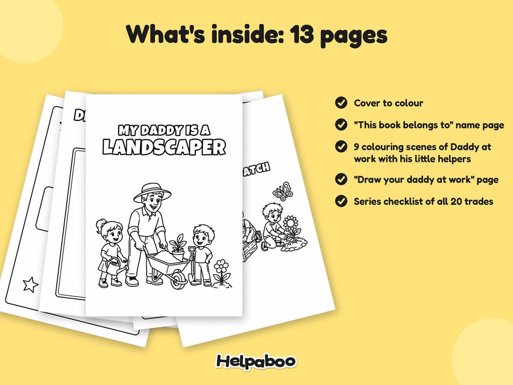 My Daddy is a Landscaper – Printable Colouring Book: what's inside