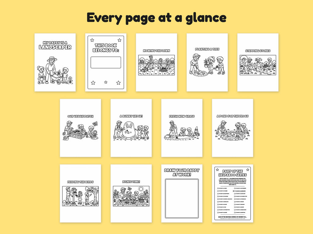 My Daddy is a Landscaper – Printable Colouring Book: every page at a glance
