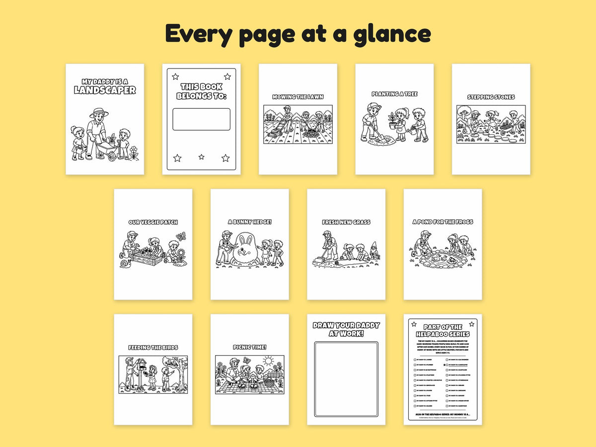 My Daddy is a Landscaper – Printable Colouring Book: every page at a glance