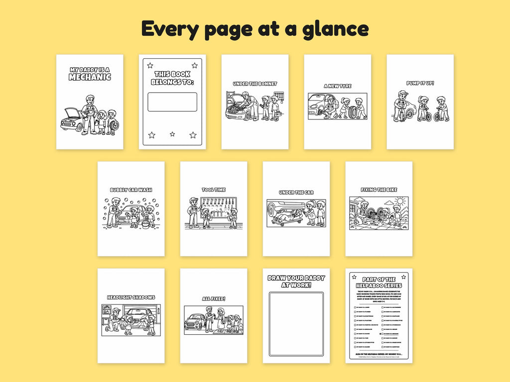 My Daddy is a Mechanic – Printable Colouring Book: every page at a glance