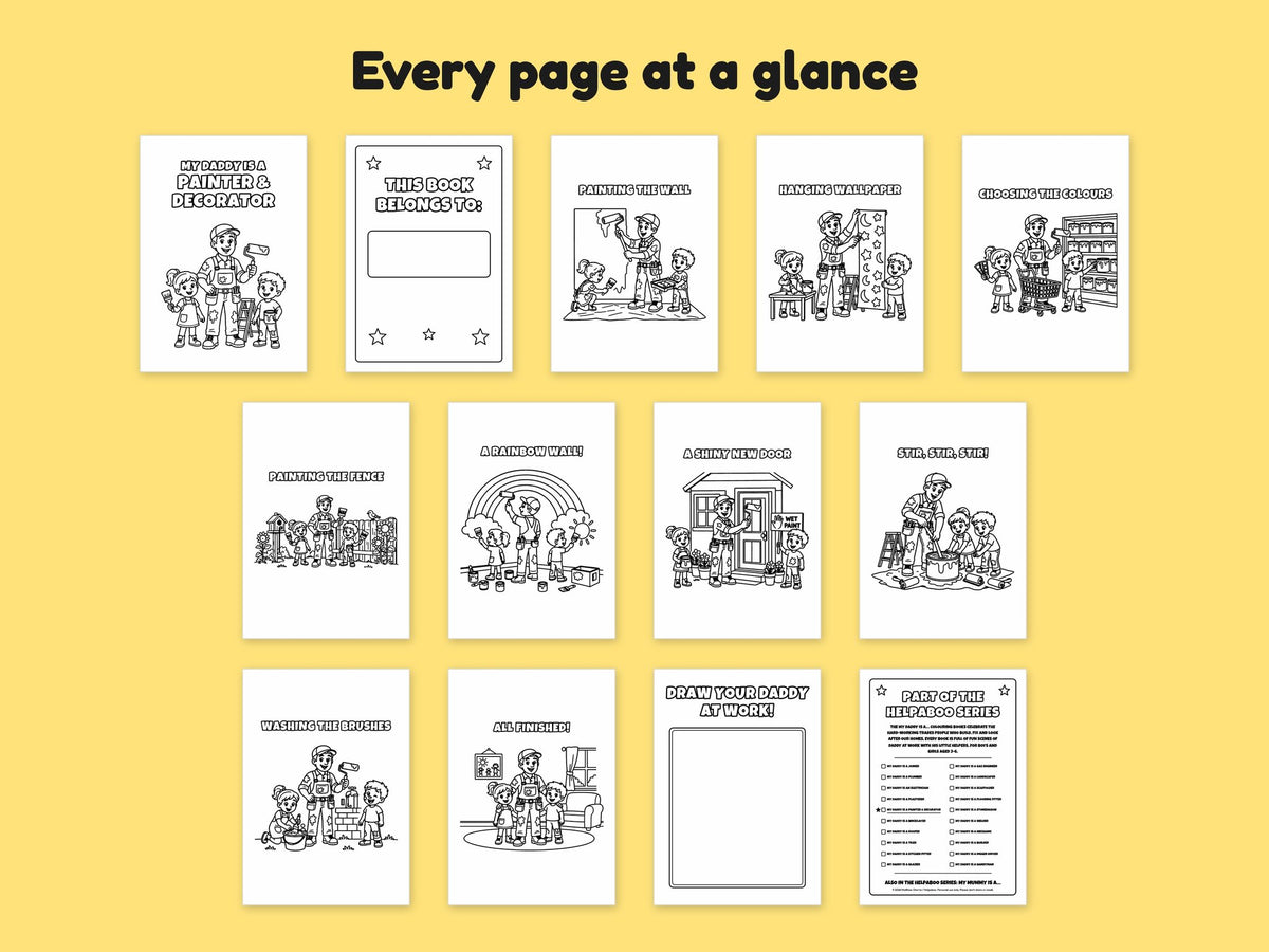 My Daddy is a Painter and Decorator – Printable Colouring Book: every page at a glance