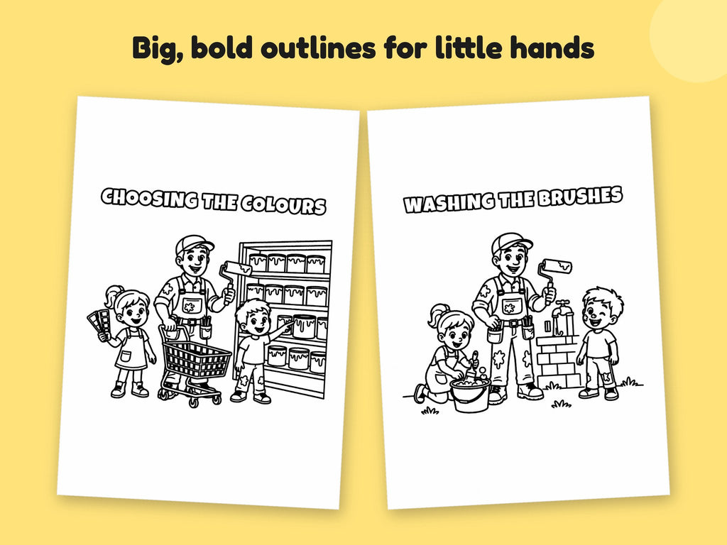 My Daddy is a Painter and Decorator – Printable Colouring Book: close-up of colouring pages
