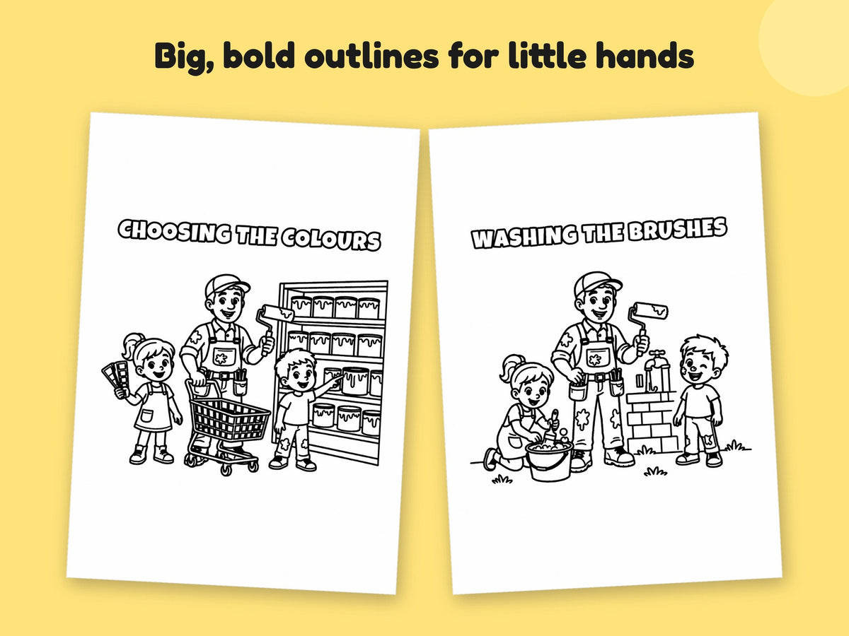 My Daddy is a Painter and Decorator – Printable Colouring Book: close-up of colouring pages