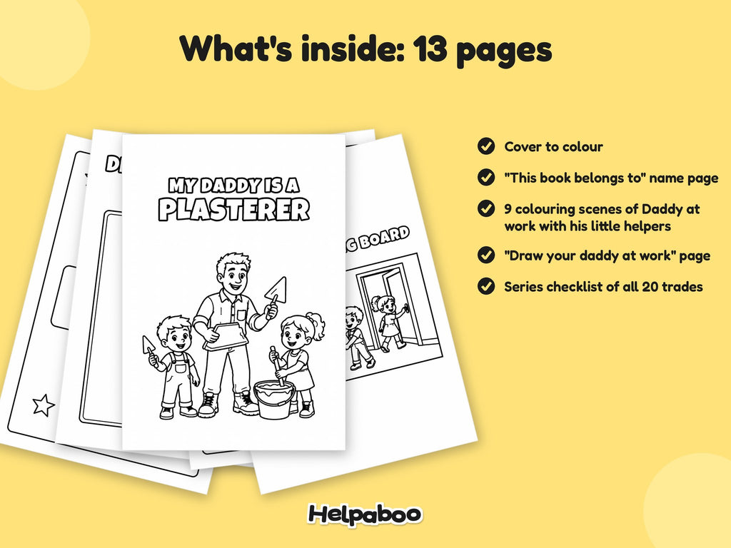 My Daddy is a Plasterer – Printable Colouring Book: what's inside