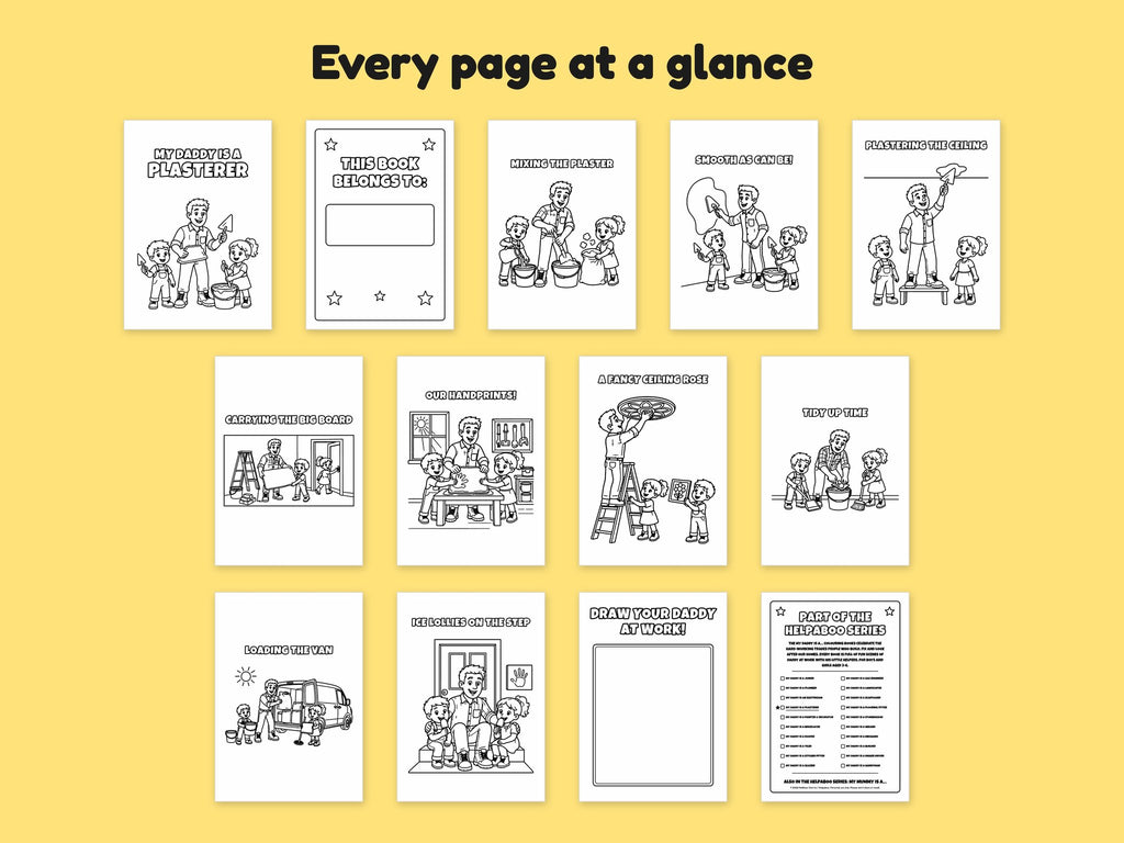 My Daddy is a Plasterer – Printable Colouring Book: every page at a glance