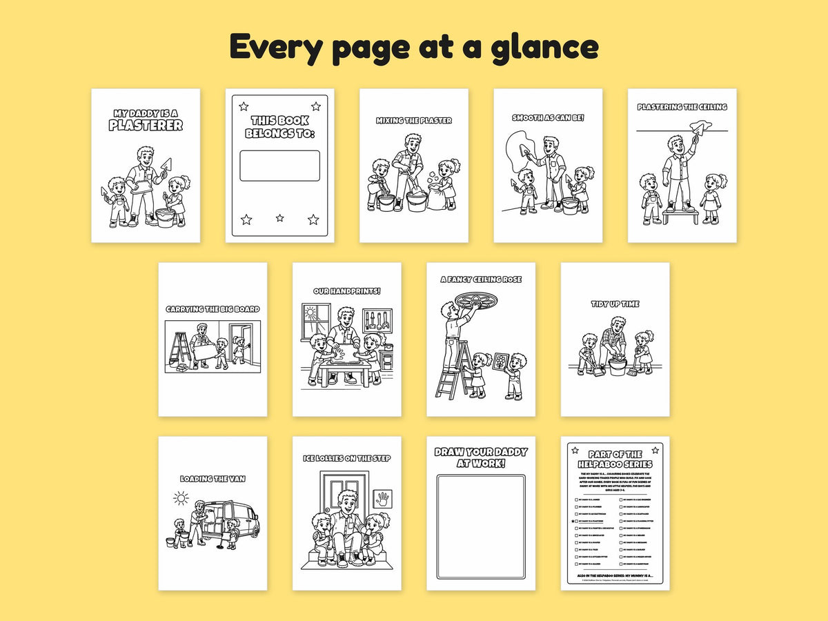 My Daddy is a Plasterer – Printable Colouring Book: every page at a glance