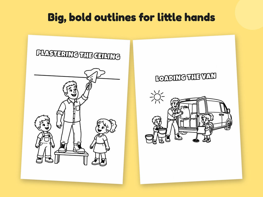 My Daddy is a Plasterer – Printable Colouring Book: close-up of colouring pages