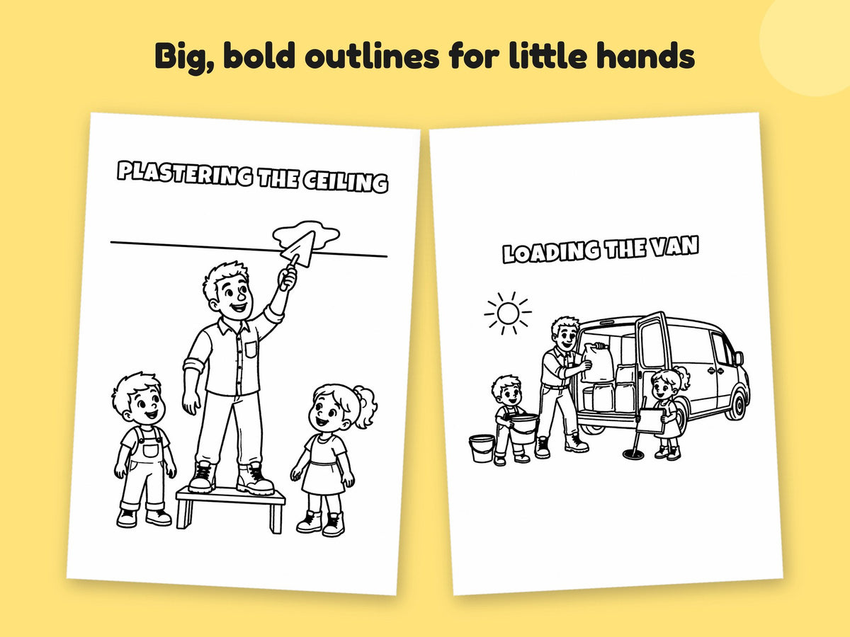 My Daddy is a Plasterer – Printable Colouring Book: close-up of colouring pages