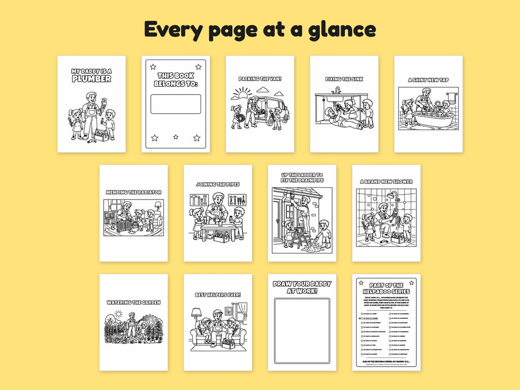 My Daddy is a Plumber – Printable Colouring Book: every page at a glance