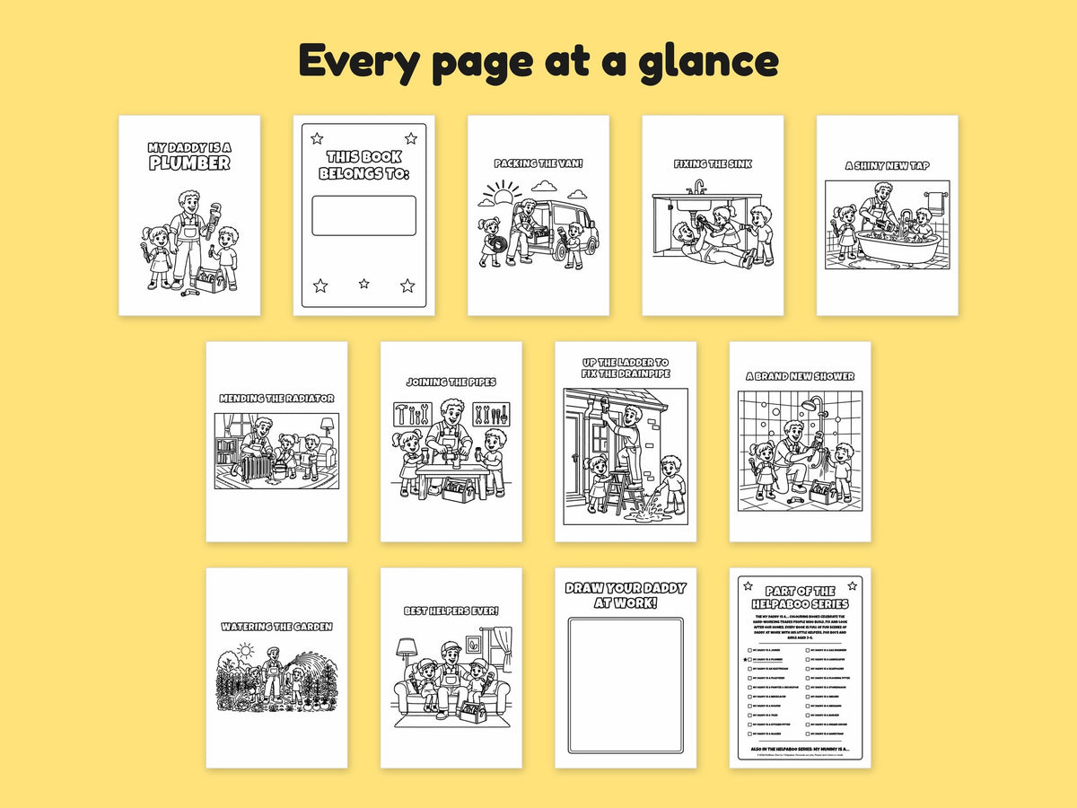 My Daddy is a Plumber – Printable Colouring Book: every page at a glance