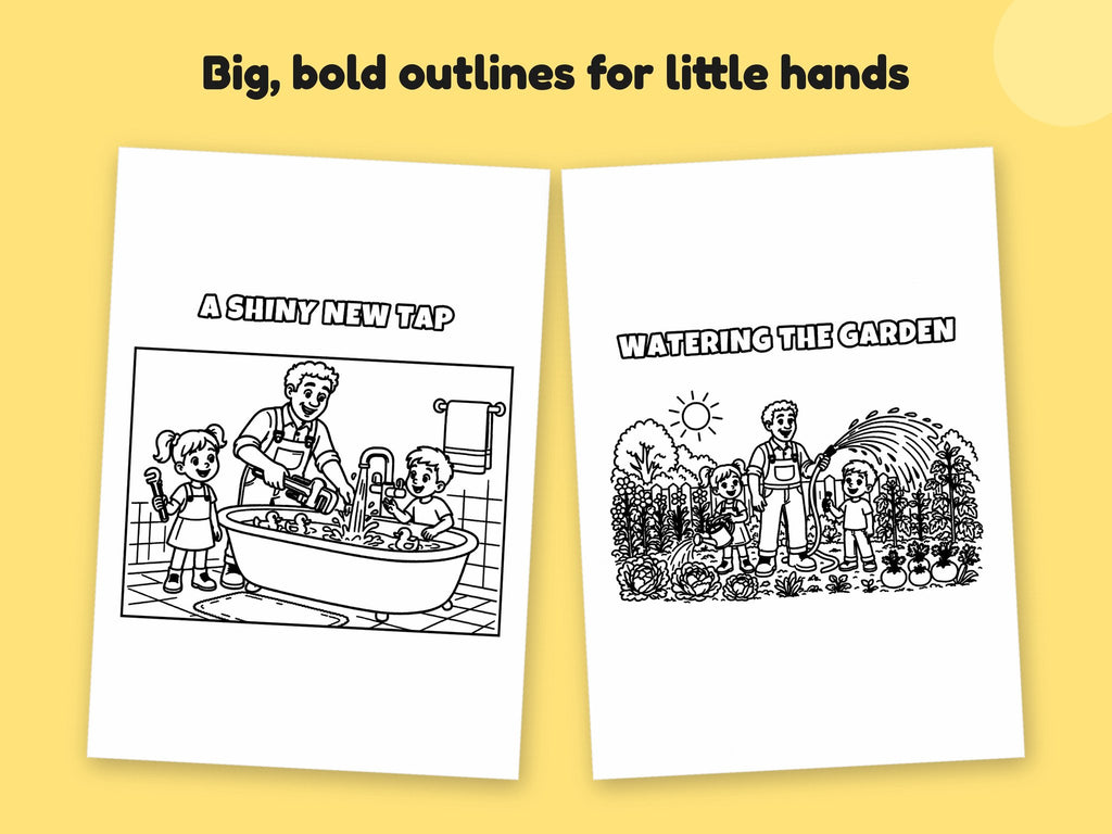 My Daddy is a Plumber – Printable Colouring Book: close-up of colouring pages