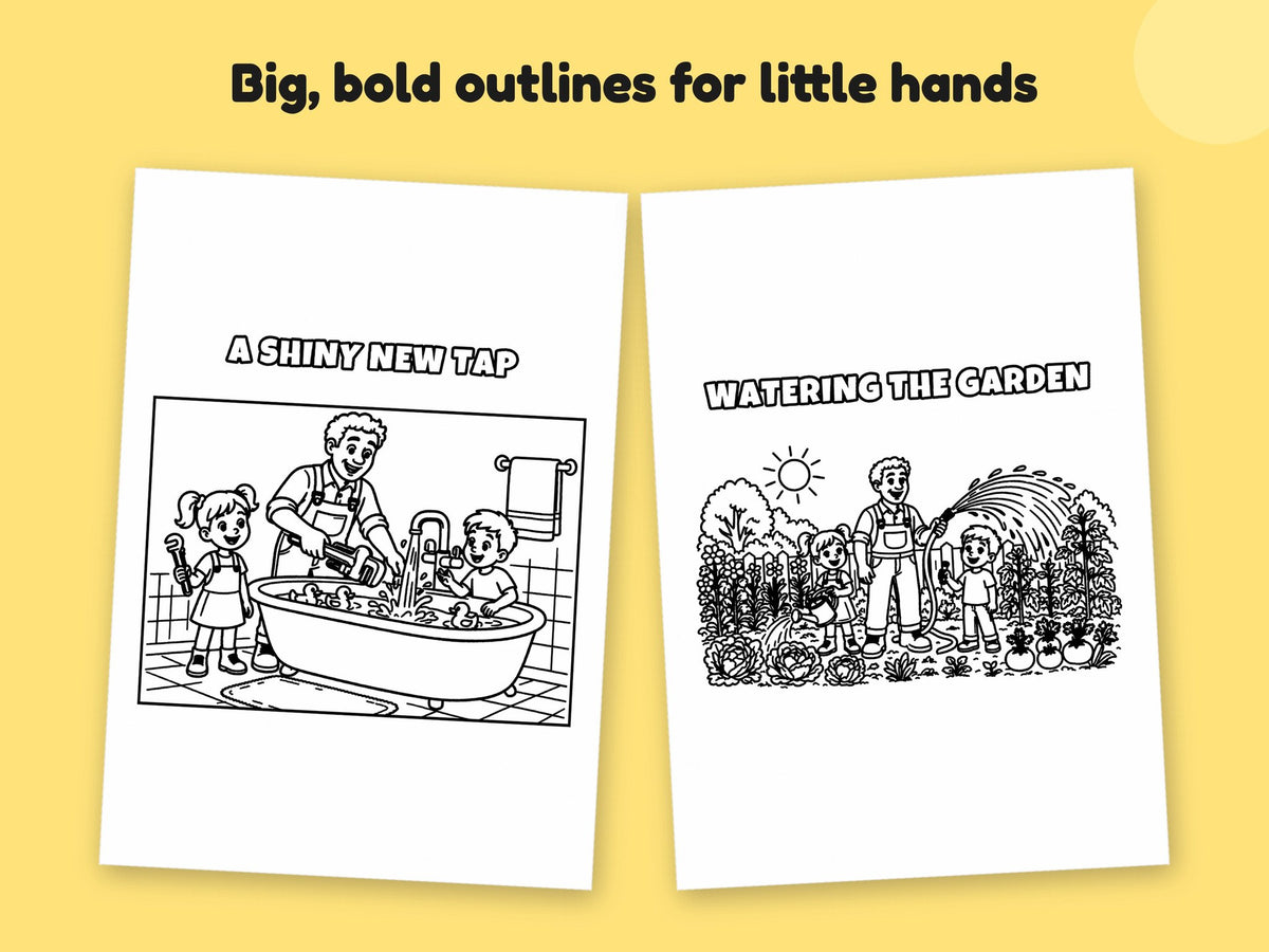 My Daddy is a Plumber – Printable Colouring Book: close-up of colouring pages