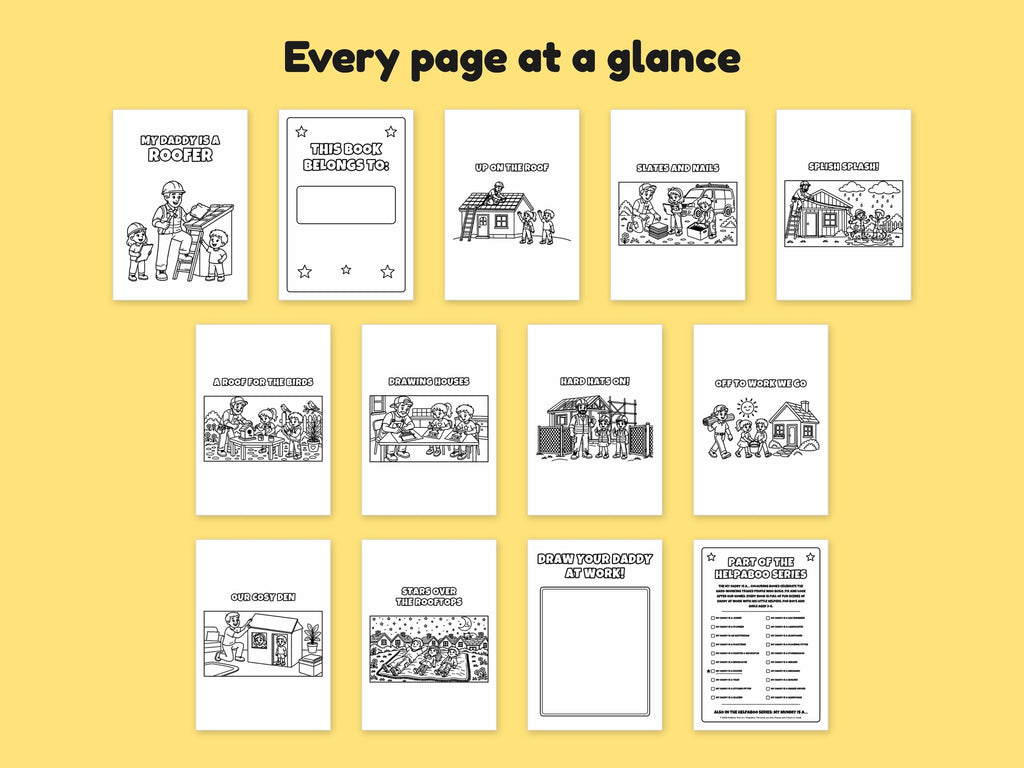My Daddy is a Roofer – Printable Colouring Book: every page at a glance