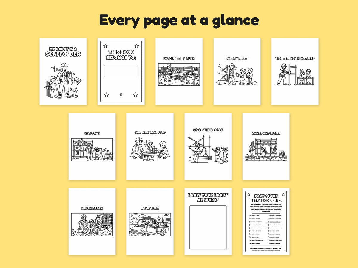 My Daddy is a Scaffolder – Printable Colouring Book: every page at a glance
