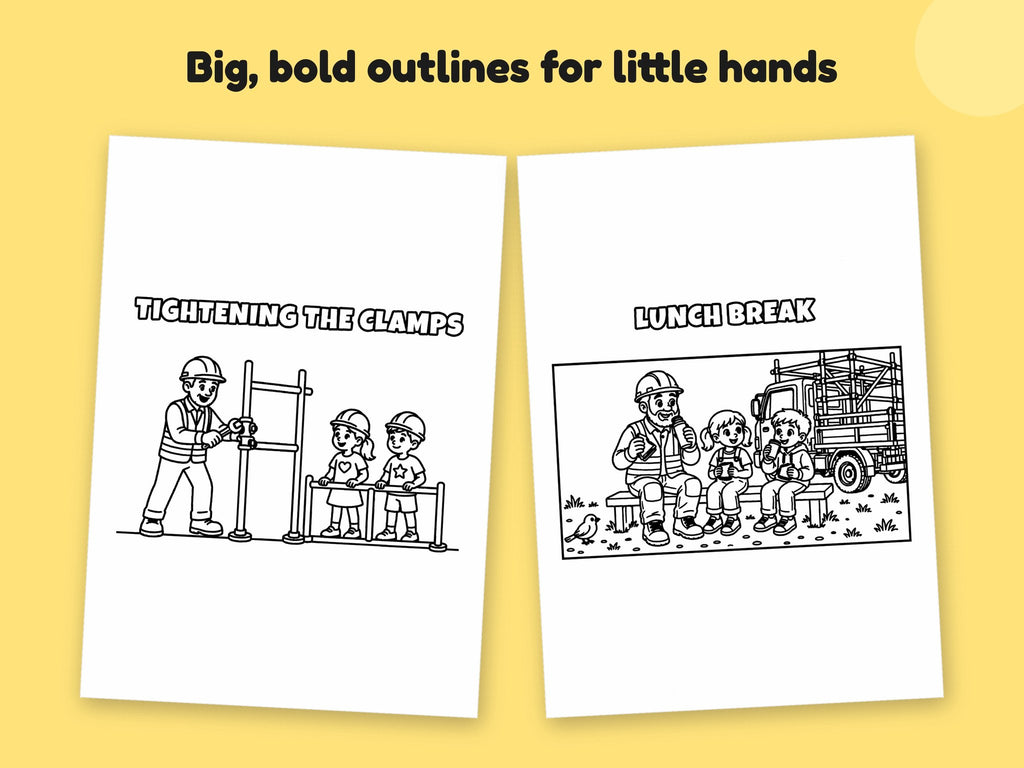 My Daddy is a Scaffolder – Printable Colouring Book: close-up of colouring pages