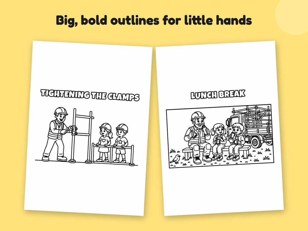 My Daddy is a Scaffolder – Printable Colouring Book: close-up of colouring pages
