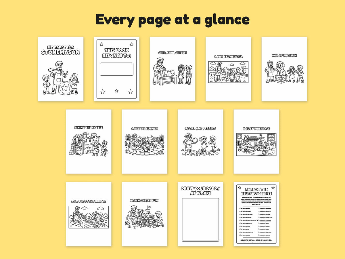 My Daddy is a Stonemason – Printable Colouring Book: every page at a glance