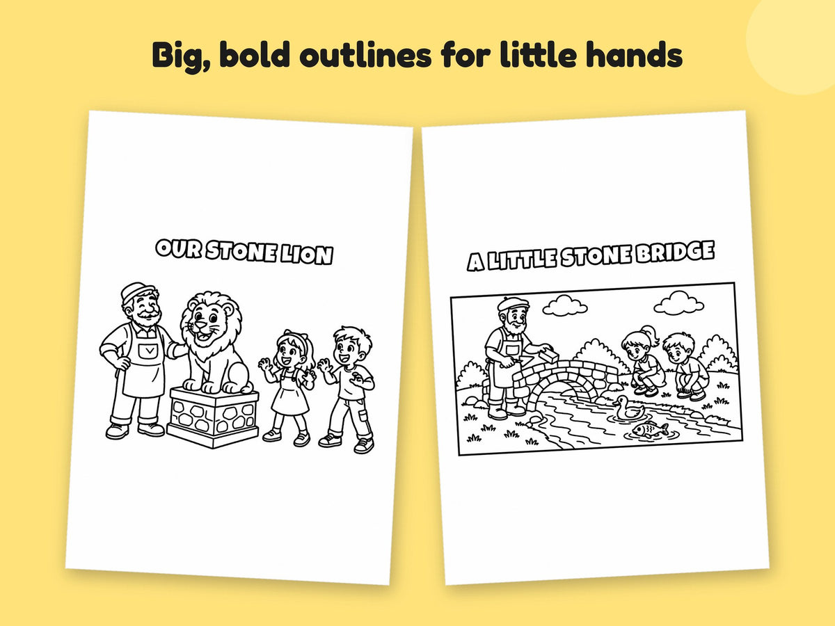 My Daddy is a Stonemason – Printable Colouring Book: close-up of colouring pages