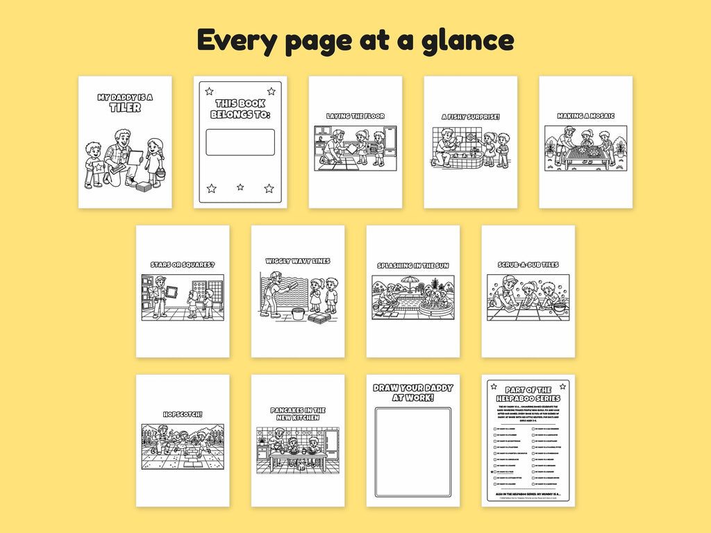 My Daddy is a Tiler – Printable Colouring Book: every page at a glance