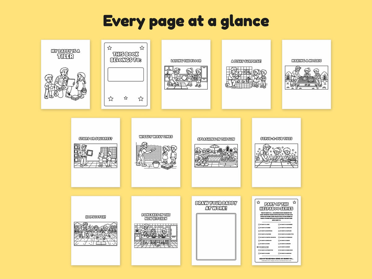 My Daddy is a Tiler – Printable Colouring Book: every page at a glance
