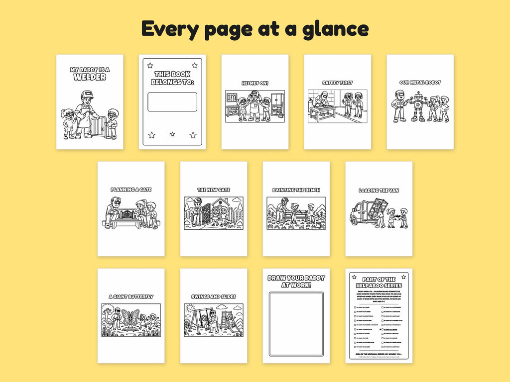 My Daddy is a Welder – Printable Colouring Book: every page at a glance