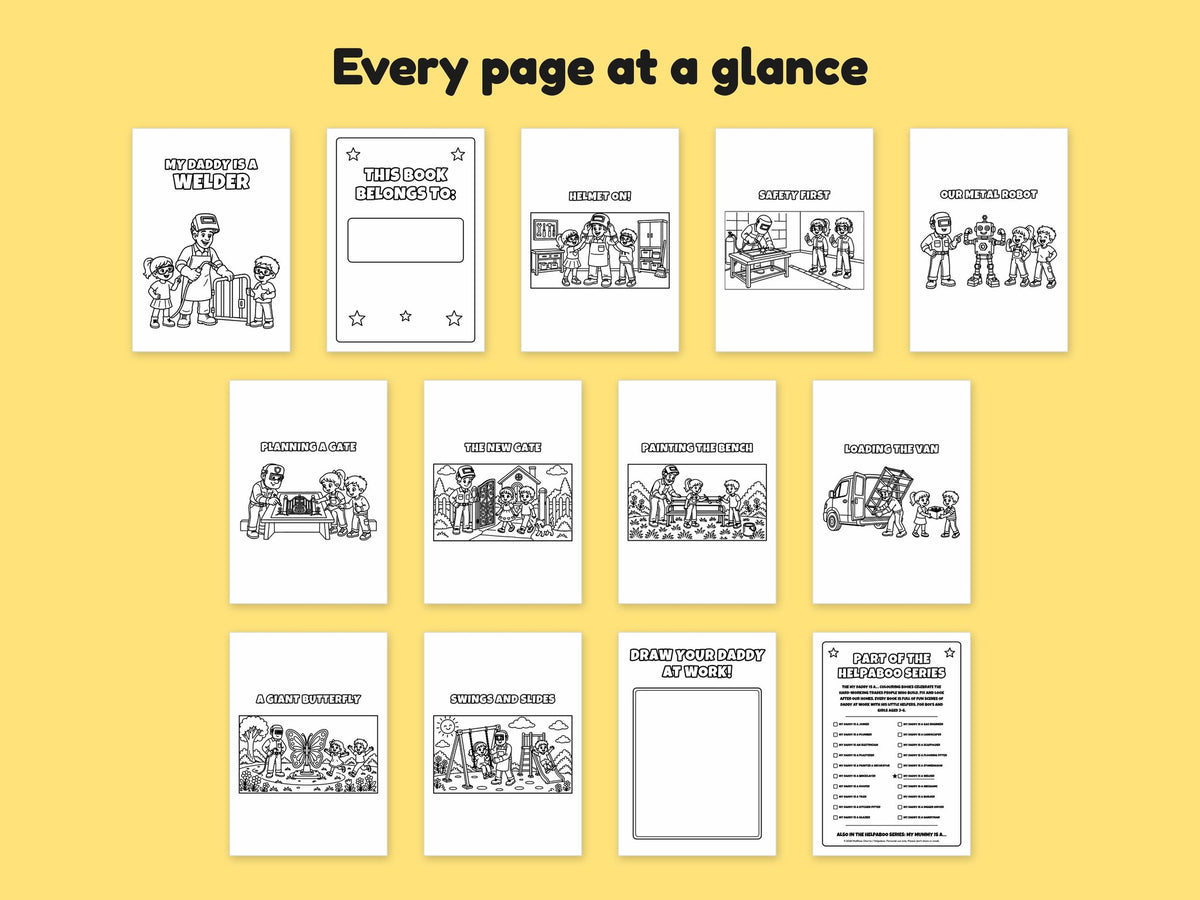 My Daddy is a Welder – Printable Colouring Book: every page at a glance