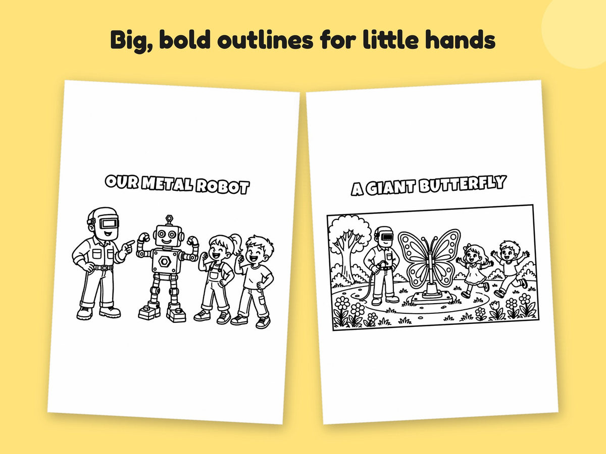 My Daddy is a Welder – Printable Colouring Book: close-up of colouring pages