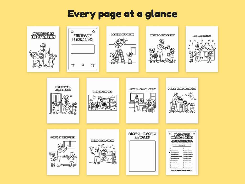 My Daddy is an Electrician – Printable Colouring Book: every page at a glance