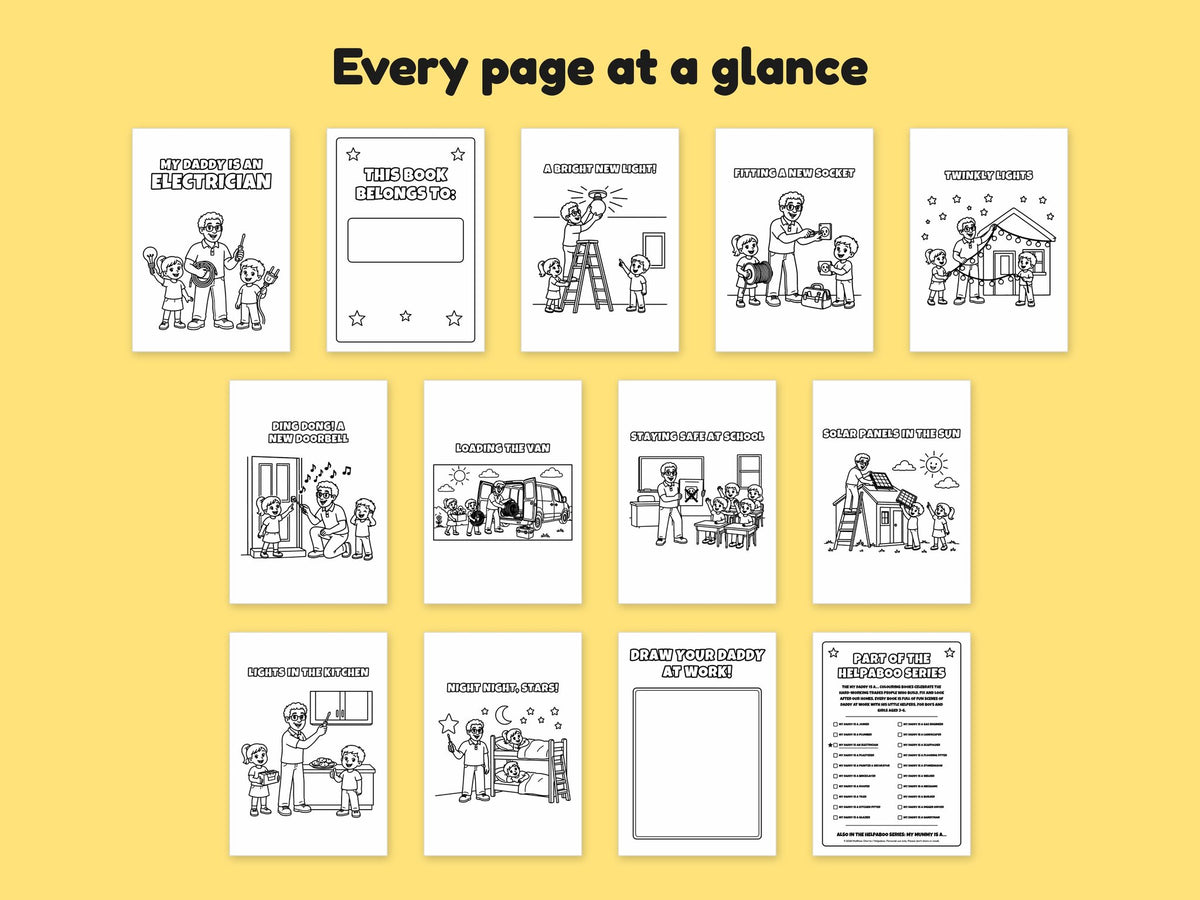 My Daddy is an Electrician – Printable Colouring Book: every page at a glance