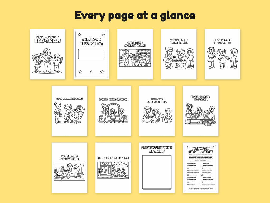 My Mummy is a Beautician – Printable Colouring Book: every page at a glance