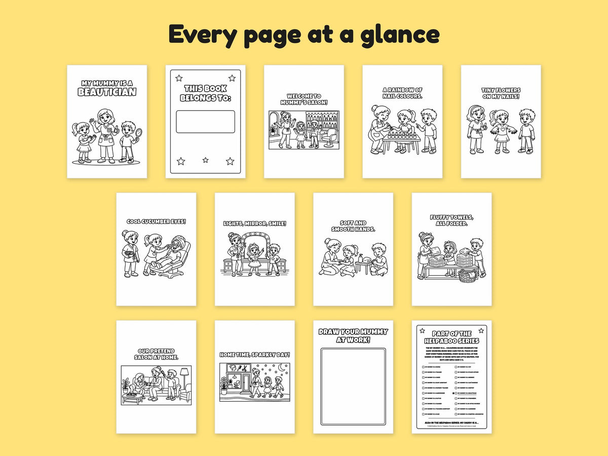 My Mummy is a Beautician – Printable Colouring Book: every page at a glance