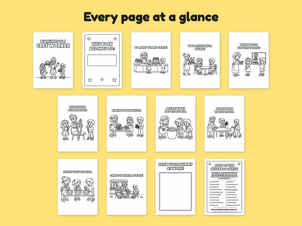 My Mummy is a Café Worker – Printable Colouring Book: every page at a glance