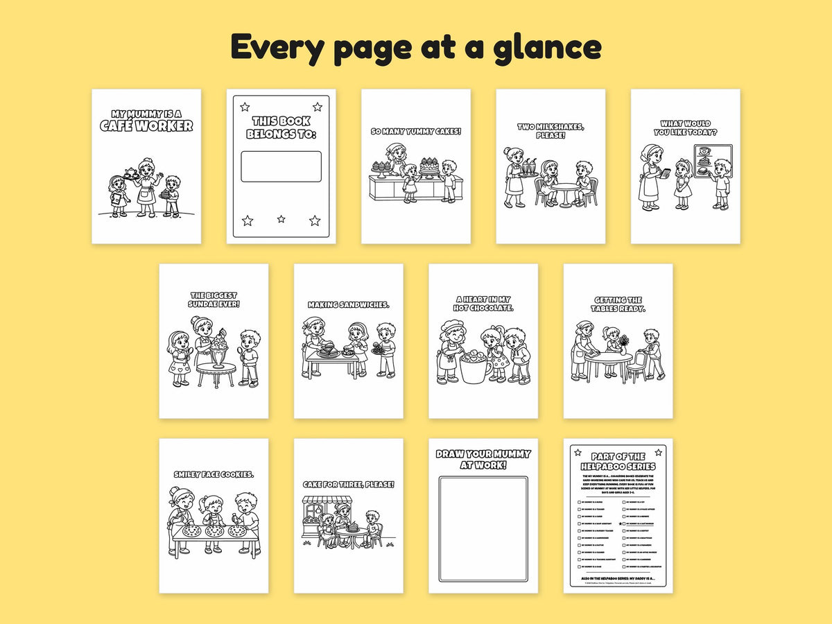My Mummy is a Café Worker – Printable Colouring Book: every page at a glance