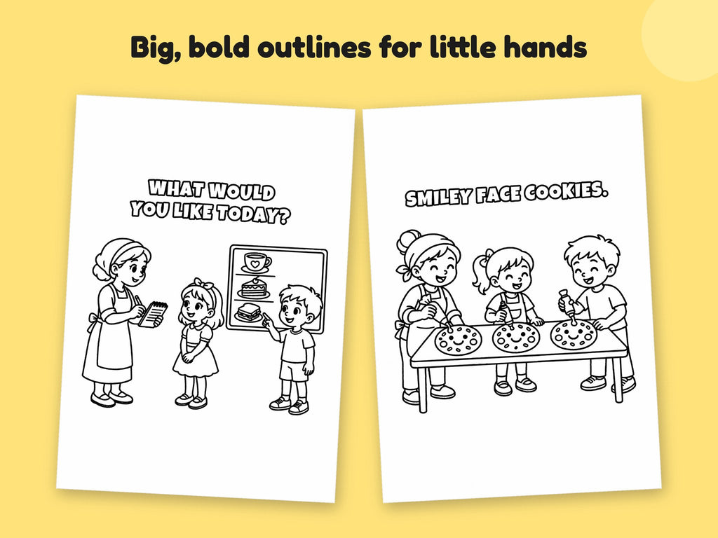 My Mummy is a Café Worker – Printable Colouring Book: close-up of colouring pages