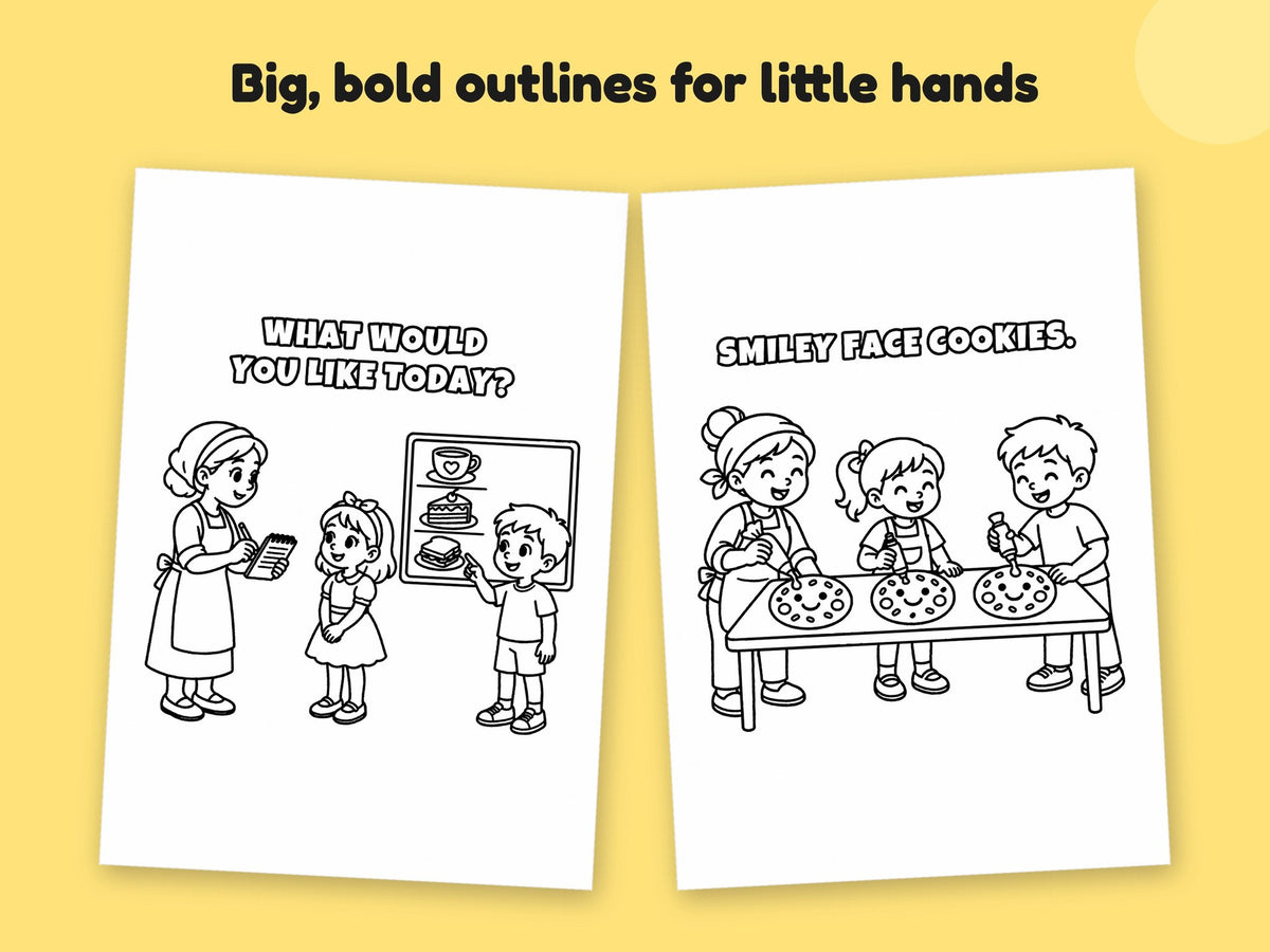 My Mummy is a Café Worker – Printable Colouring Book: close-up of colouring pages
