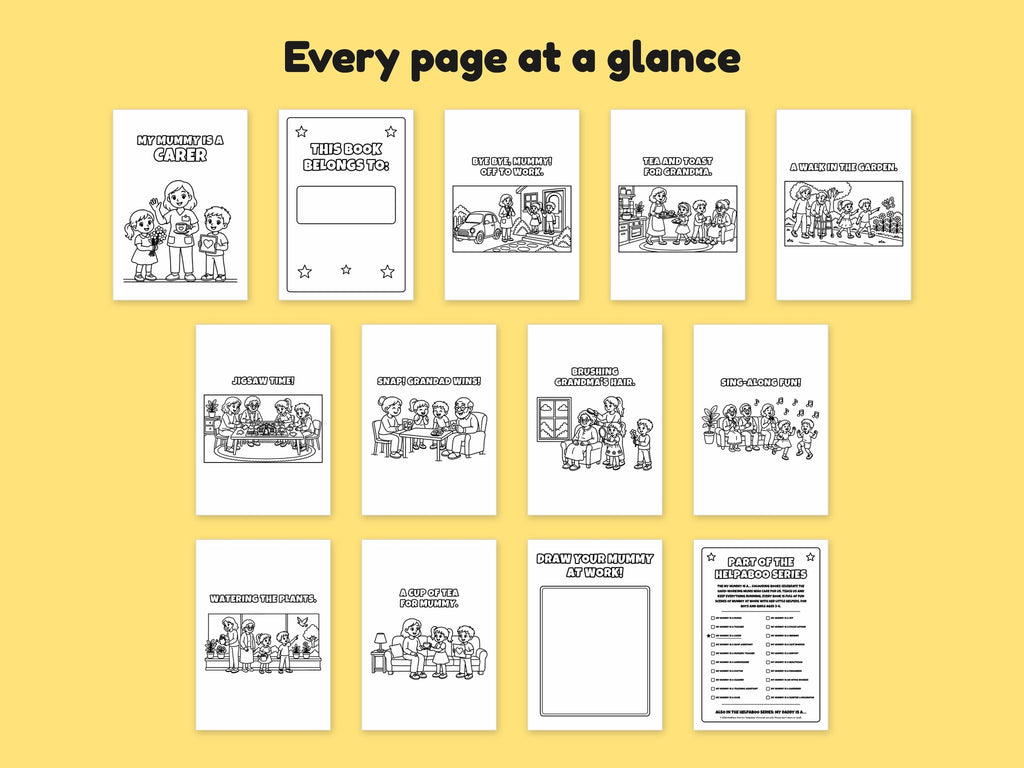 My Mummy is a Carer – Printable Colouring Book: every page at a glance