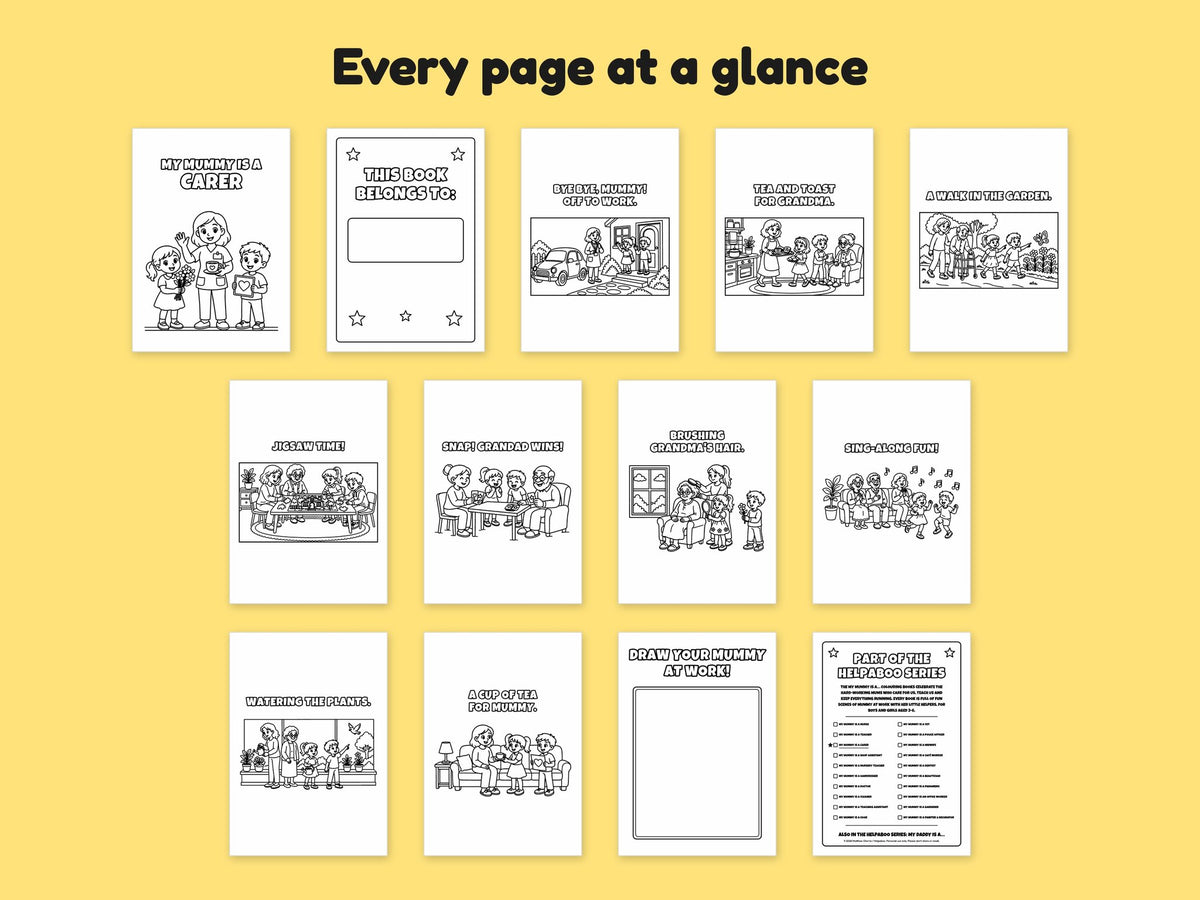 My Mummy is a Carer – Printable Colouring Book: every page at a glance