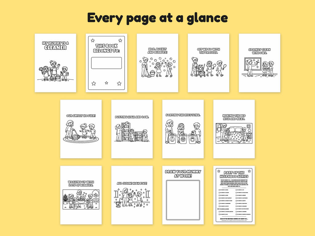 My Mummy is a Cleaner – Printable Colouring Book: every page at a glance