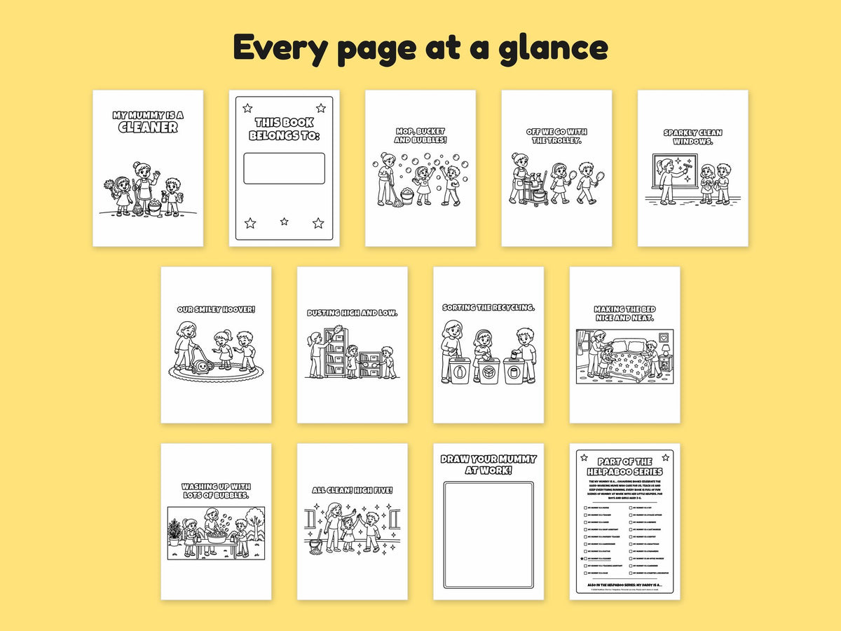 My Mummy is a Cleaner – Printable Colouring Book: every page at a glance
